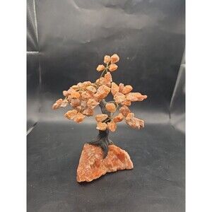 Orange Calcite Bonsai Tree Of Life Stone Copper Wire